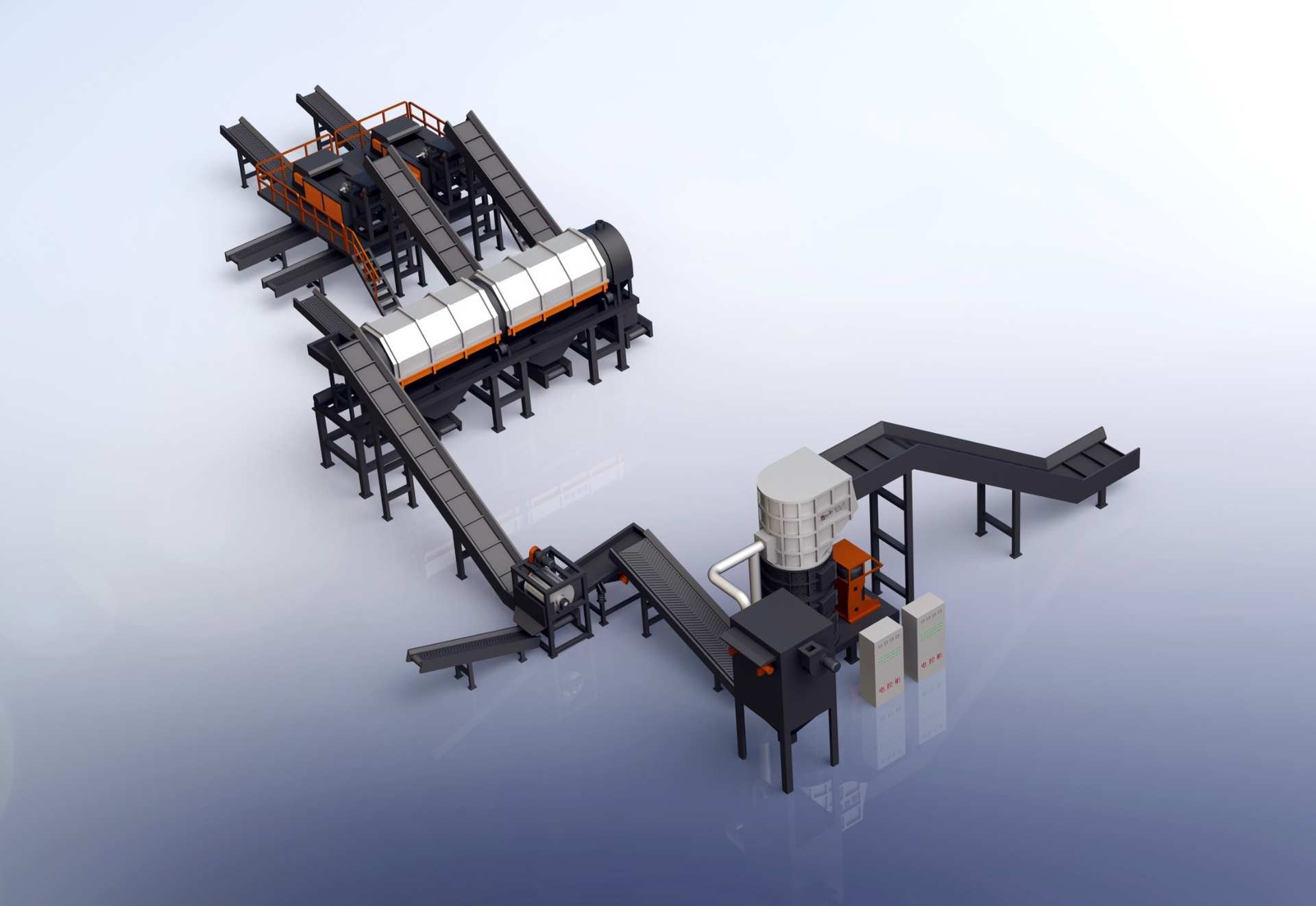 Scrap steel crushing recycling line